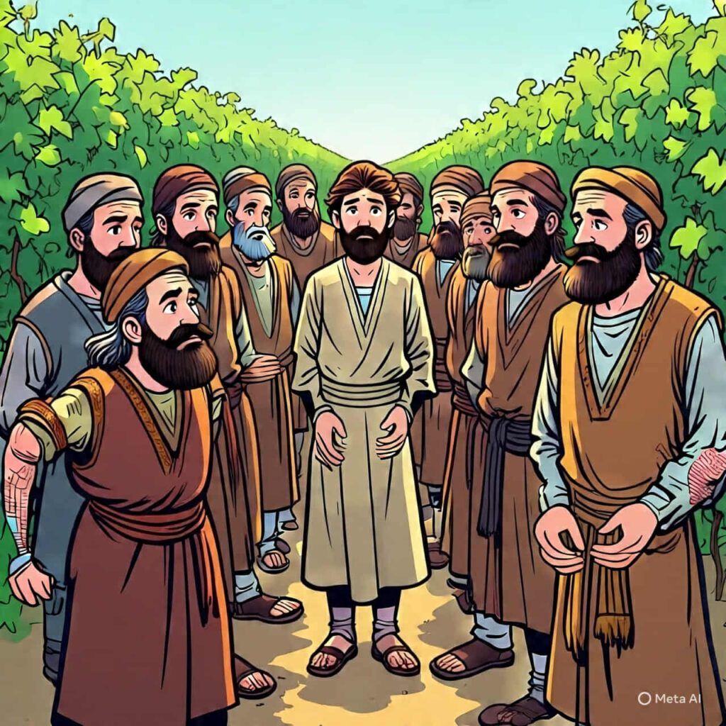 In this image, the tenants have surrounded the son and decided to murder him.
